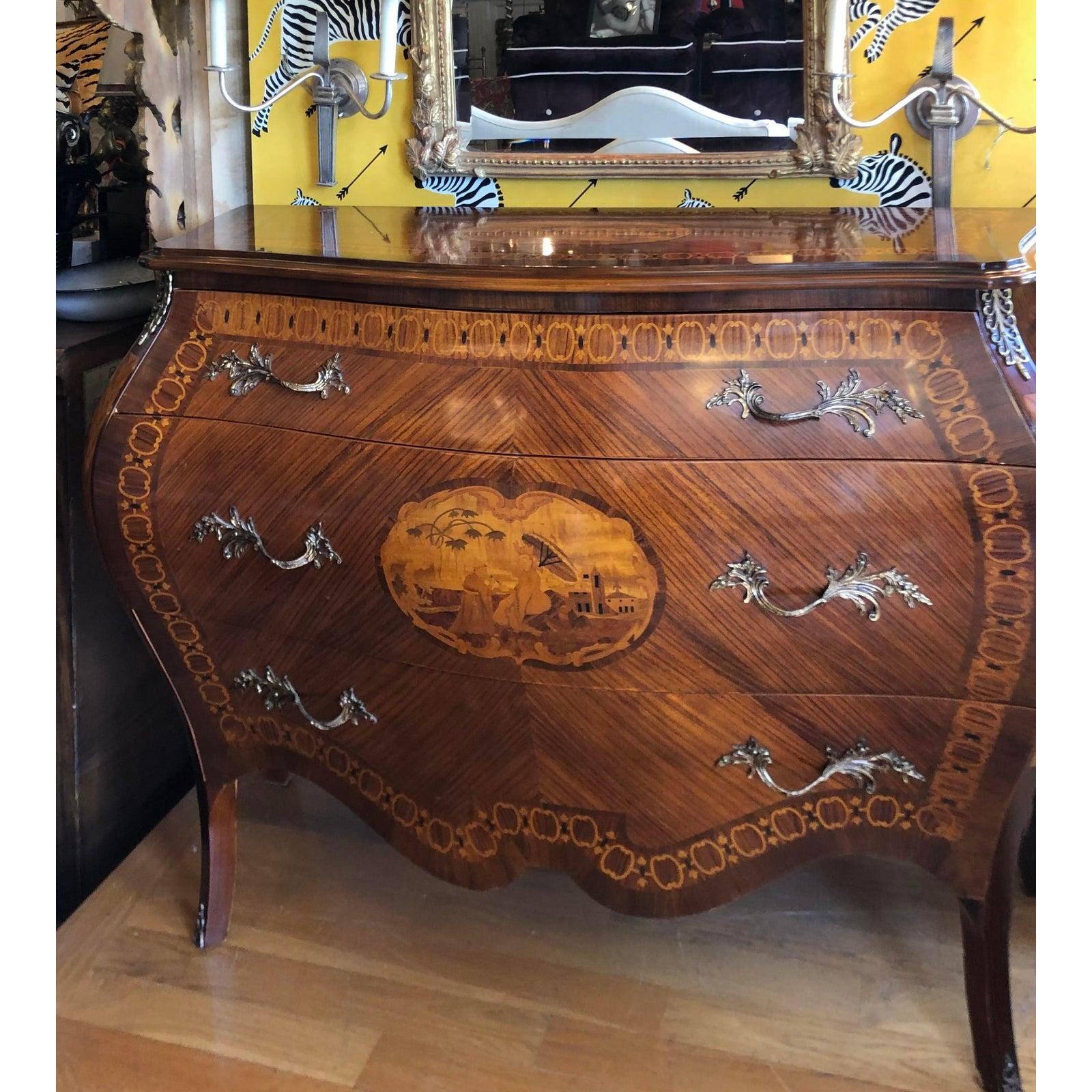 Neoclassical Giuseppe Maggiolini Style Inlaid Mahogany Bombay Commode by Charles & Charles For Sale