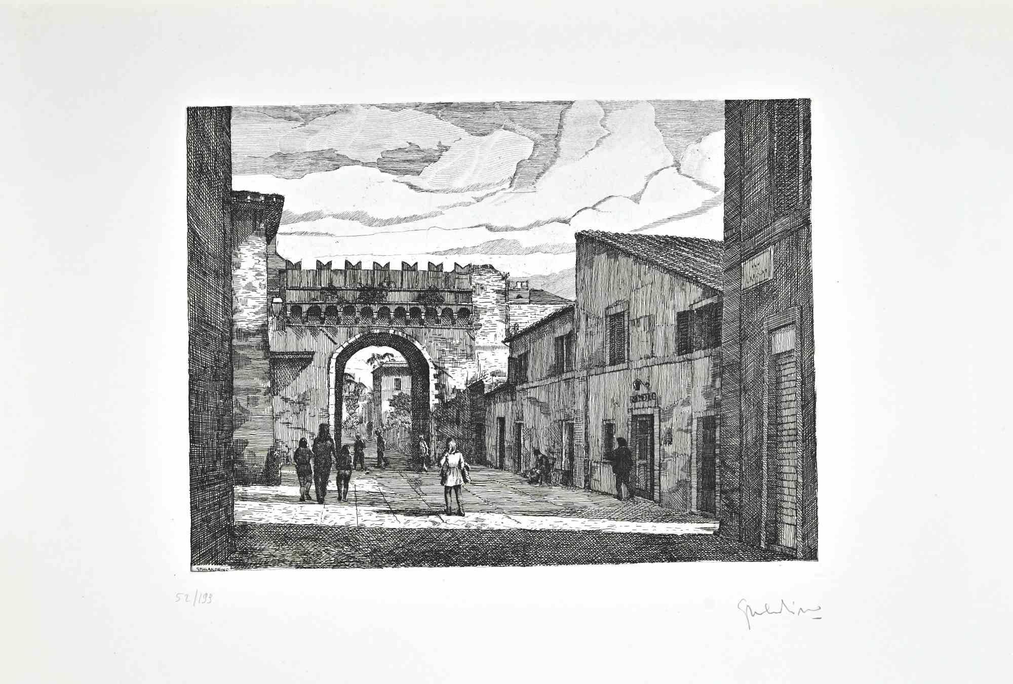Borgo Pio - Rome is an artwork realized by Giuseppe Malandrino.

Original print in etching technique.

Hand-signed by the artist in pencil on the lower right corner.

Numbered n. 52/199 edition on the lower left corner.

Good conditions. 

Giuseppe