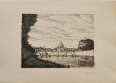 Vintage Castel Sant'Angelo - Original Etching by Giuseppe Malandrino - 1970s