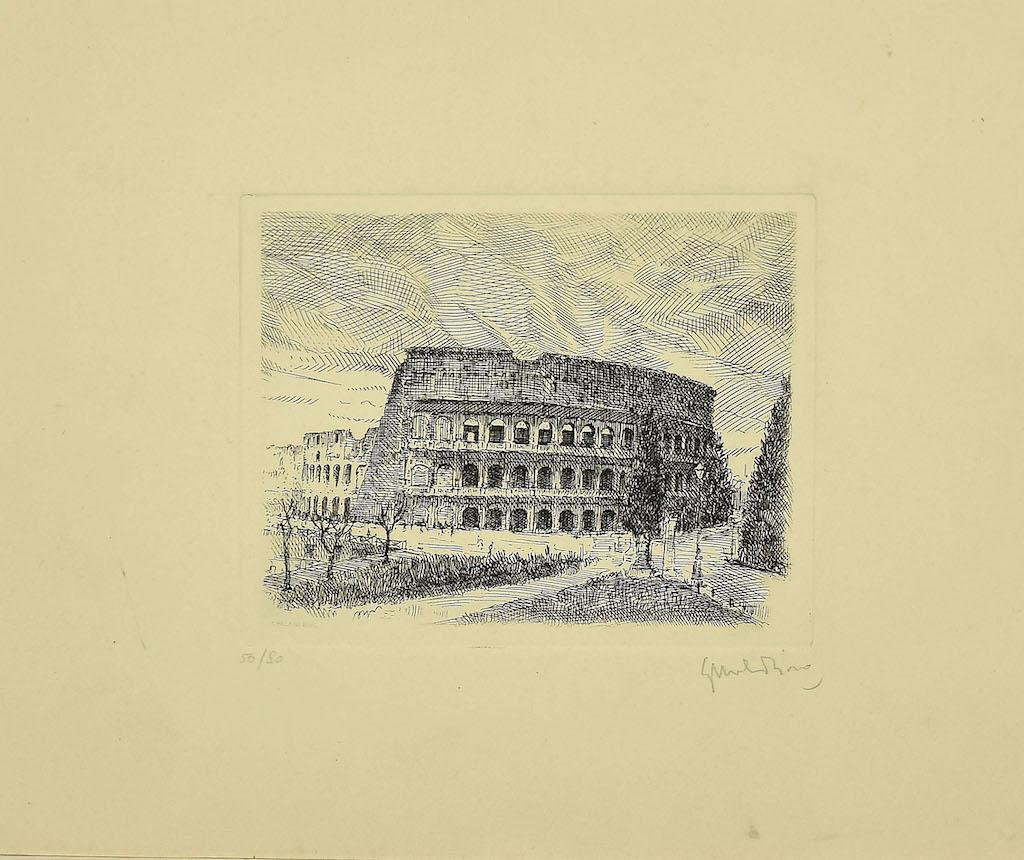 Colosseum - Original Etching by Giuseppe Malandrino - 1970s For Sale 1