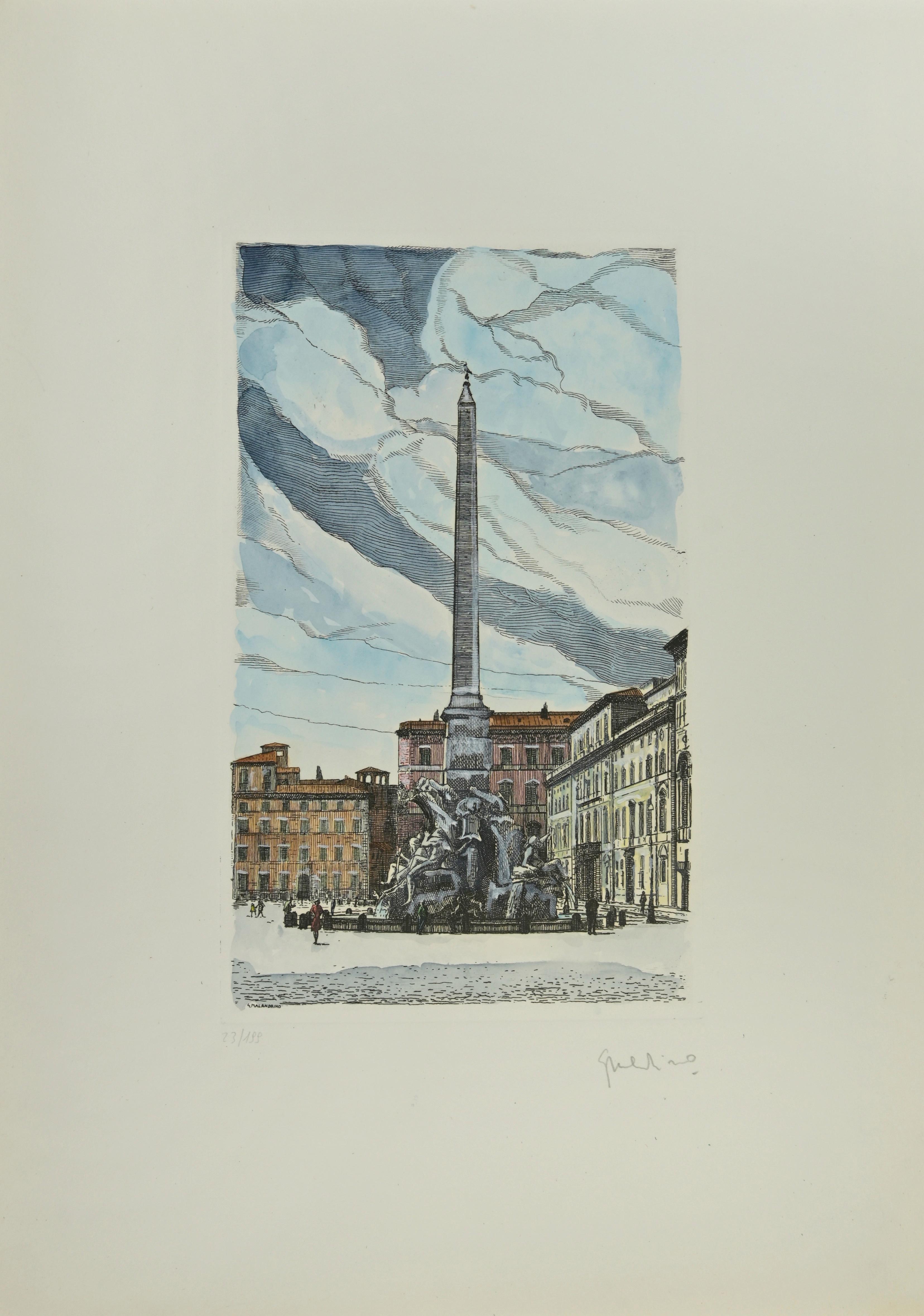 Fontana dei Quattro Fiumi ist ein Kunstwerk von Giuseppe Malandrino.

Originaldruck in Ätztechnik.

Vom Künstler in der rechten unteren Ecke mit Bleistift handsigniert.

Nummerierte Ausgabe Nr. 23/199 in der unteren linken Ecke

Gute Bedingungen.