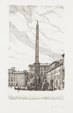 Fuente de los 4 Ríos - Plaza Navona -  Aguafuerte de G. Malandrino - 1970