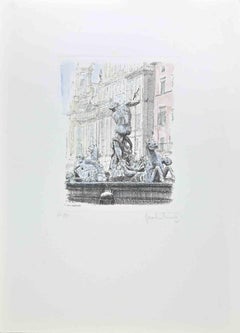 Fountain of the Triton -  Etching by Giuseppe Malandrino - 1970s