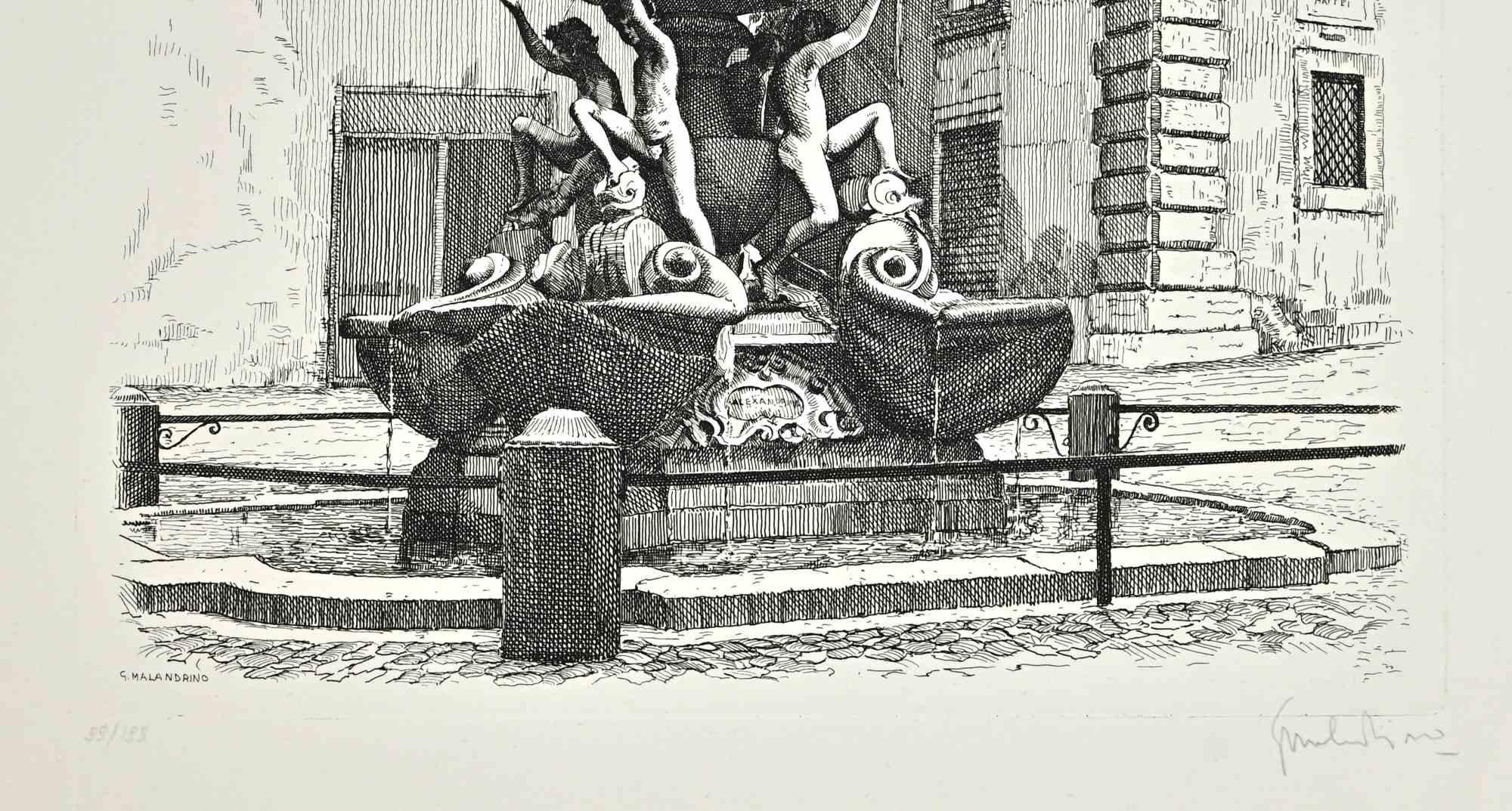 Fountain of the Turtles -  Etching by Giuseppe Malandrino - 1970 For Sale 1