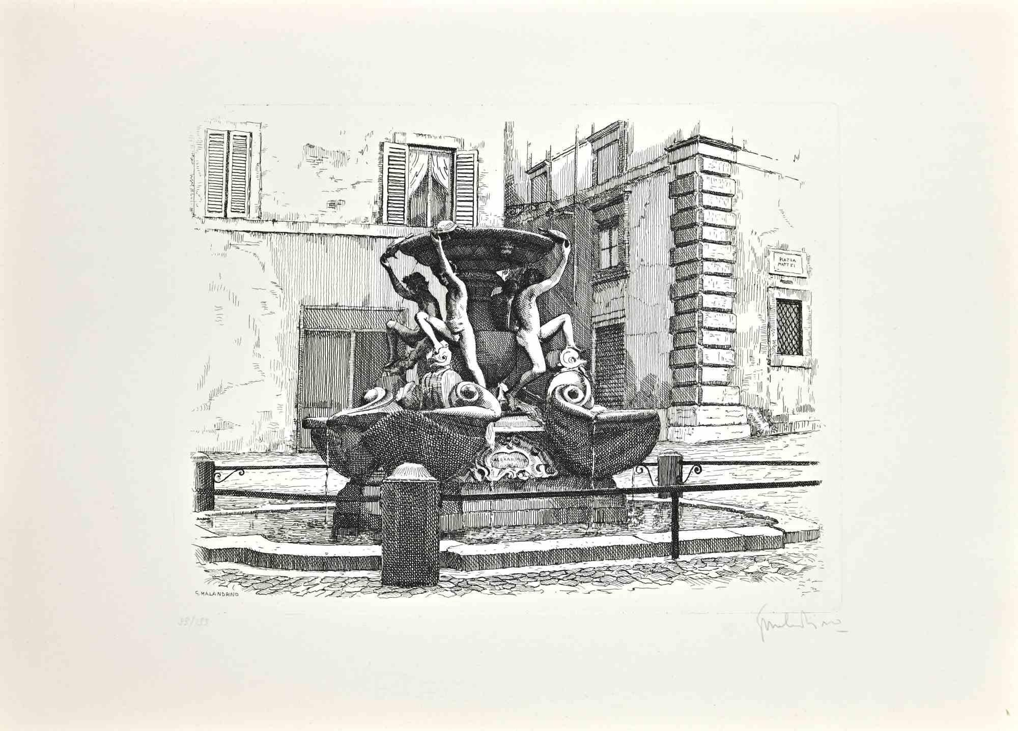 Fountain of the Turtles - Rome is an original artwork realized by Giuseppe Malandrino.

Original print in etching technique.

Hand-signed by the artist in pencil on the lower right corner.

Numbered edition of 199 copies.

Good conditions. 

This