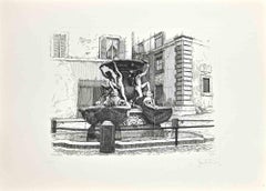 Fountain of the Turtles -  Etching by Giuseppe Malandrino - 1970