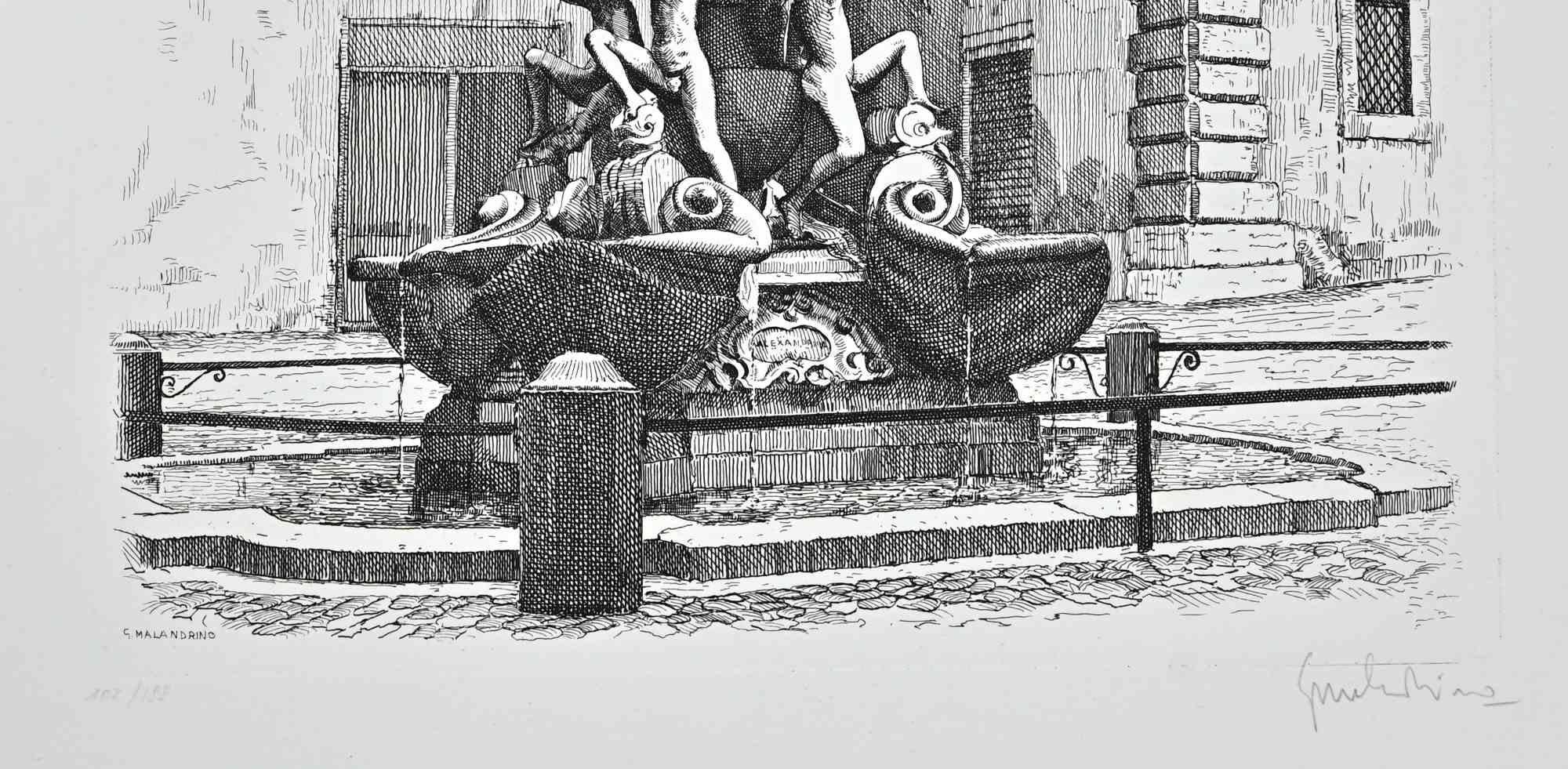 Brunnen der Schildkröten -  Radierung von Giuseppe Malandrino – 1970er Jahre im Angebot 1