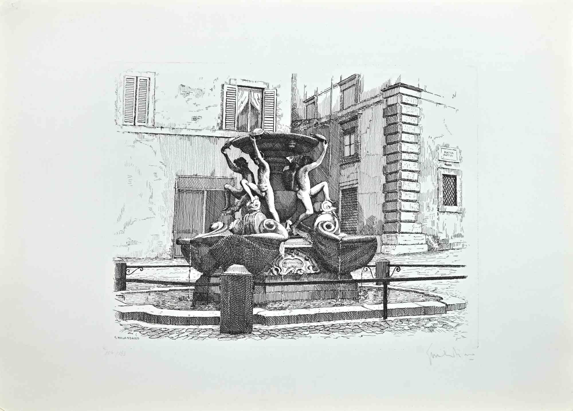 Fountain of the Turtles ist ein Kunstwerk von Giuseppe Malandrino.

Druck in Ätztechnik.

Vom Künstler in der rechten unteren Ecke mit Bleistift handsigniert.

Nummerierte Ausgabe104/199 .

Guter Zustand. 

Dieses Kunstwerk stellt den schönen