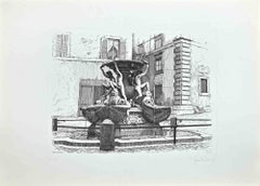 Fountain of the Turtles - Etching by Giuseppe Malandrino - 1970s