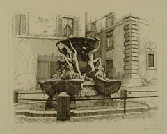 Fontaine des tortues - Gravure de Giuseppe Malandrino - Années 1970