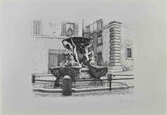 Fountain of the Turtles - Original Etching by Giuseppe Malandrino - 1950s