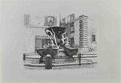 Fountain of the Turtles- Original Etching by Giuseppe Malandrino - 1970