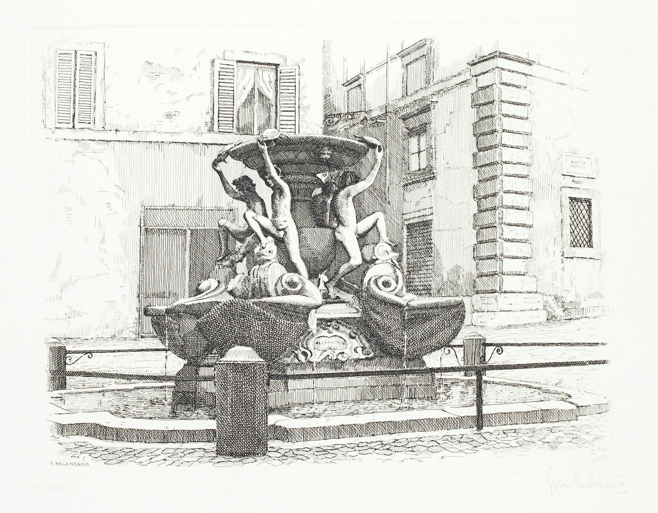 The Fountain of the Turtles is an original artwork realized by Giuseppe Malandrino.

Original print in etching technique.

Hand-signed by the artist in pencil on the lower right corner. Numbered on the lower-left corner. Edition 91/199.

Good