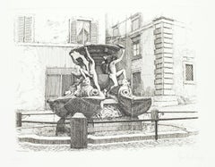 Fountain of the Turtles - Original Etching by Giuseppe Malandrino - 1970s