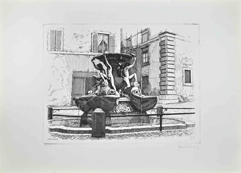 Giuseppe Malandrino - Fountain of the Turtles -Rome - Etching by ...