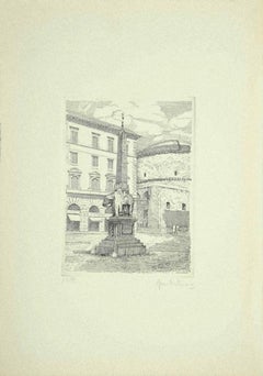 Vintage Minerva Square - Etching by Giuseppe Malandrino - 1970s
