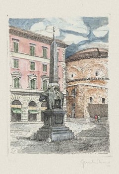 Minerva Square - Etching by Giuseppe Malandrino - 1970s