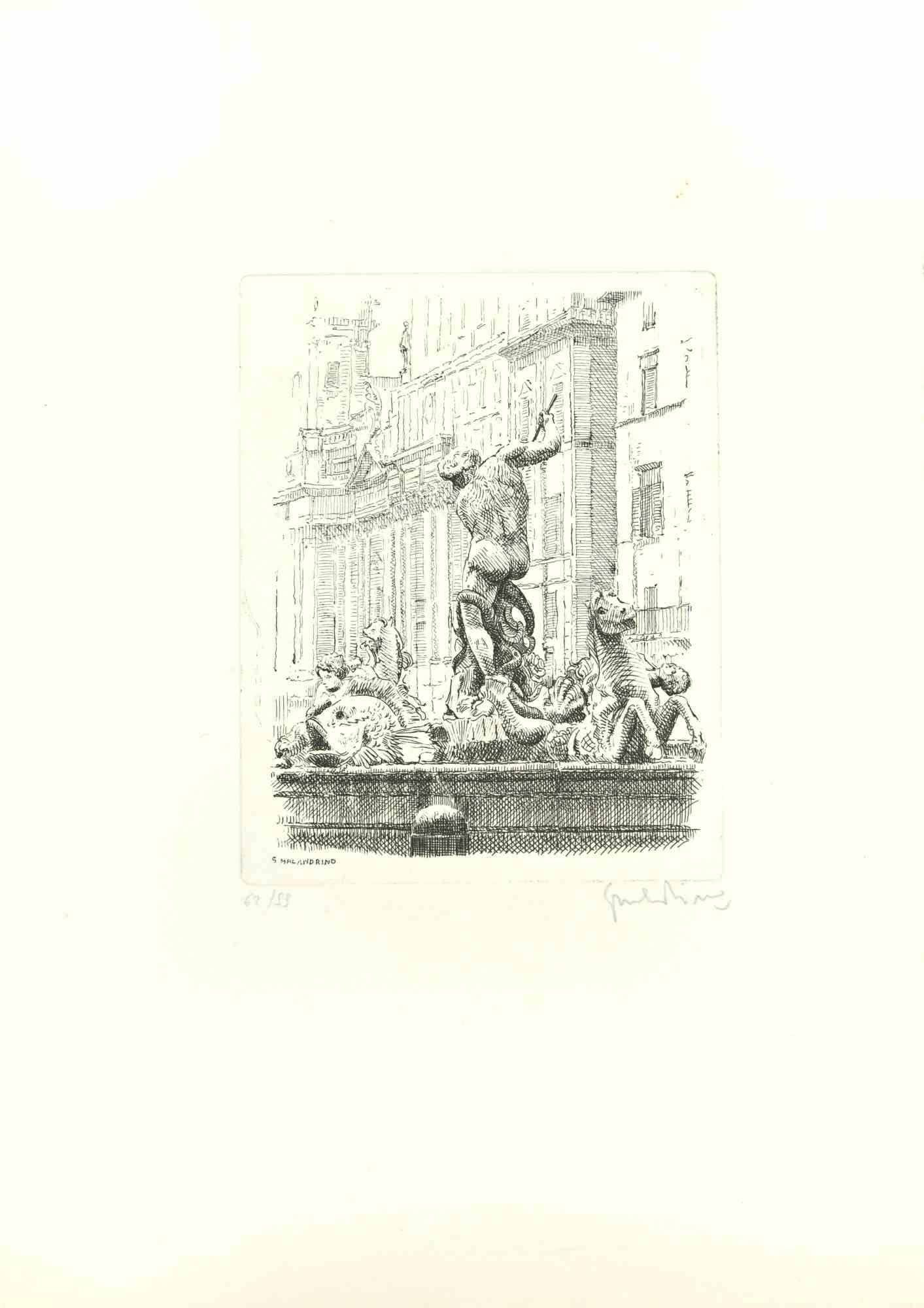 Navona Square ist ein Kunstwerk von Giuseppe Malandrino.

Druck in Ätztechnik.

Vom Künstler in der rechten unteren Ecke mit Bleistift handsigniert.

Nummerierte Auflage von 99 Exemplaren.

Guter Zustand. 

Dieses Kunstwerk stellt die wunderschöne