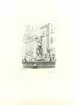 Piazza Navona - Acquaforte di Giuseppe Malandrino - Anni '70