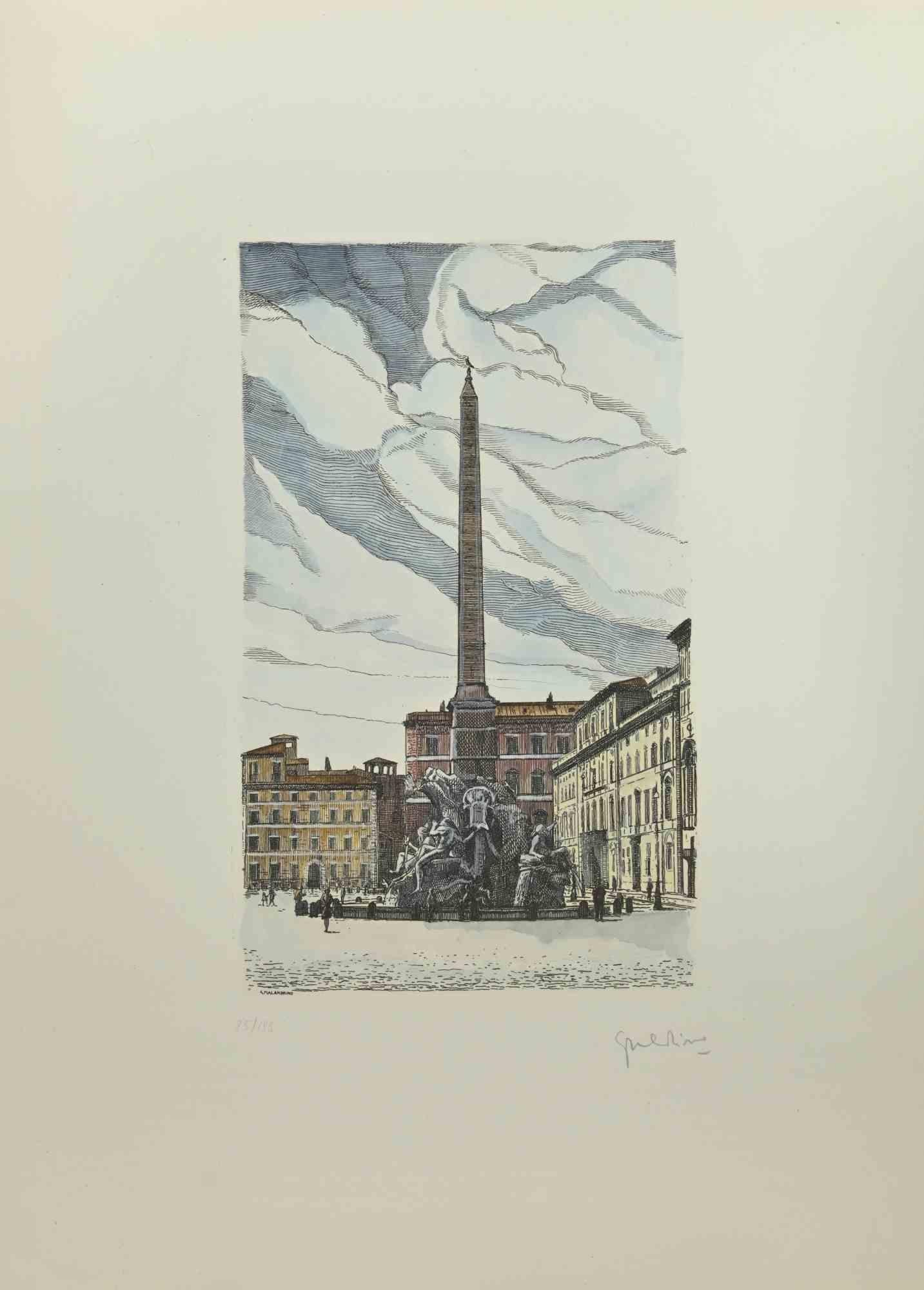 Navona Square - Rom ist ein Kunstwerk, das von  Giuseppe Malandrino .

Druck in Ätztechnik.

Handsigniert  des Künstlers mit Bleistift in der rechten unteren Ecke. In der linken unteren Ecke nummeriert. Ausgabe 25/199.

Gute Bedingungen. 

Dieses