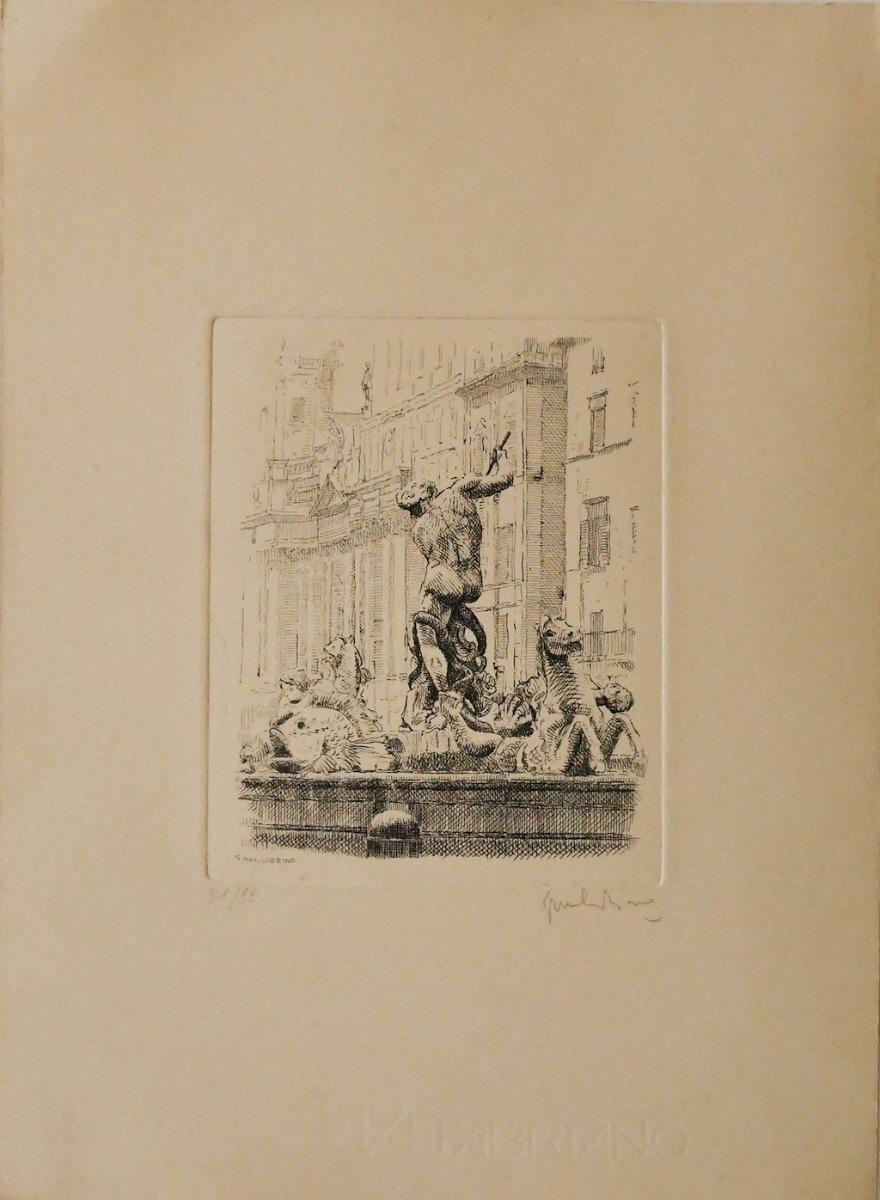 Navona Square is an original artwork realized in the 1970s by Giuseppe Malandrino.

Original etching

Hand-signed by the artist in pencil on the lower right corner.

Good conditions.

This artwork shows a glimpse of Navona Square with a focus on the