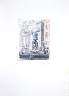 Navona Square - Etching by Giuseppe Malandrino - 1960s