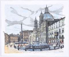 Navona Square (Rome, Italy)  - Original Etching by G. Malandrino 
