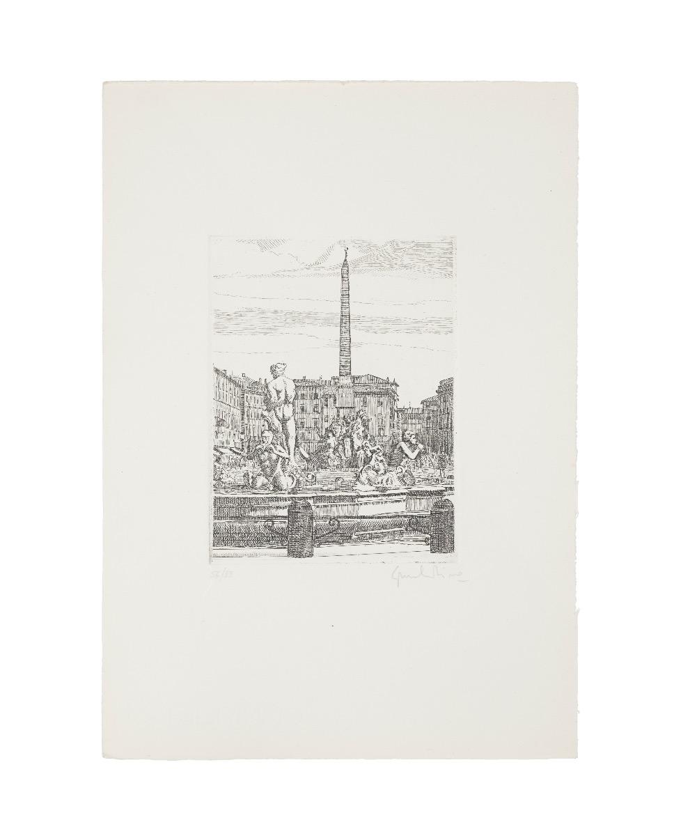 Navona Square - Rome is an original artwork realized by Giuseppe Malandrino.

Original print in etching technique.

Hand-signed by the artist in pencil on the lower right corner. Numbered, in pencil on the lower left, edition of 99 prints.

Good