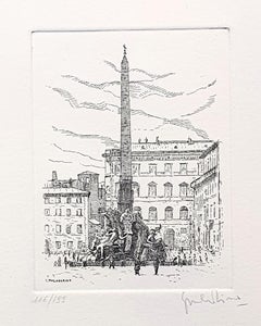 Vintage Navona Square/Rome - Original Etching by Giuseppe Malandrino - 1971