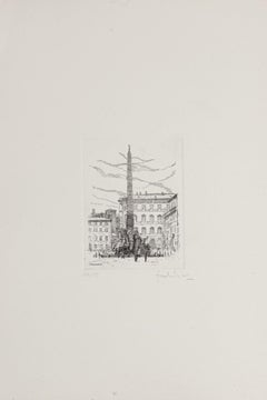 Navona Square / Rome - Etching by Giuseppe Malandrino - 1972