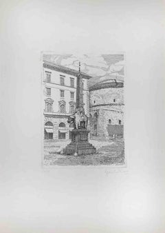 Piazza della Minerva - Rome - Etching by Giuseppe Malandrino - 1970