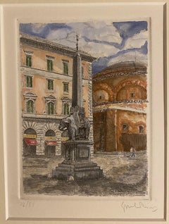 Vintage Piazza della Minerva - Rome - Original Etching by Giuseppe Malandrino - 1970s