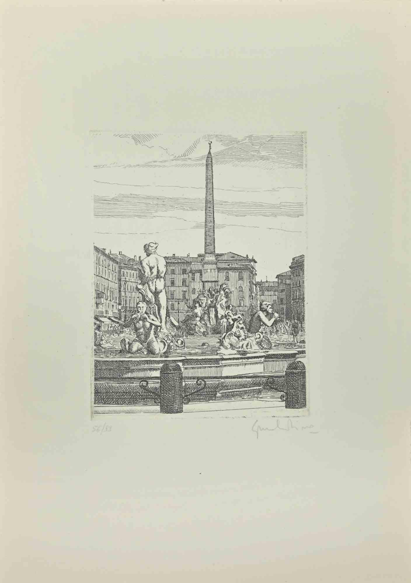Roman View is an artwork realized by Giuseppe Malandrino.

Print in etching technique

Hand-signed by the artist in pencil on the lower right corner.

Numbered edition,56/99.

Good condition.

This artwork represents the beautiful Roman landscape