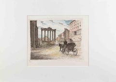 Roman Forum -  Etching by Giuseppe Malandrino - 1970s