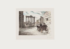 Paesaggio romano - Acquaforte originale di Giuseppe Malandrino - Anni '1960