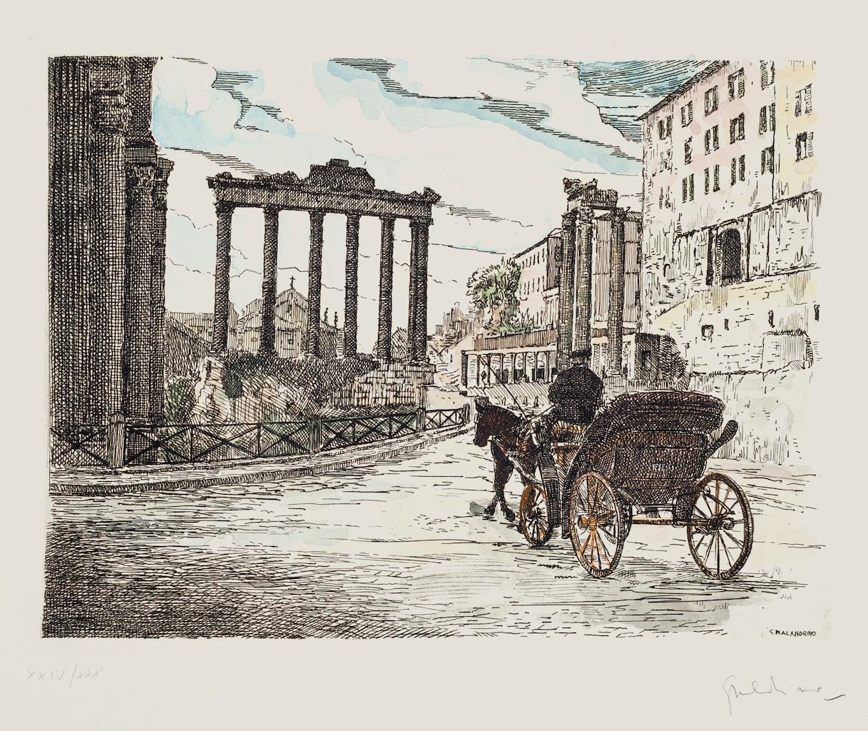 Roman Landscape is an original etching artwork realized by the Italian artist Giuseppe Malandrino.

hand-signed by the artist on the lower right in pencil.

Numbered in Roman numerals, edition o XXIV/XXX prints.

Perfect conditions. 

Passepartout