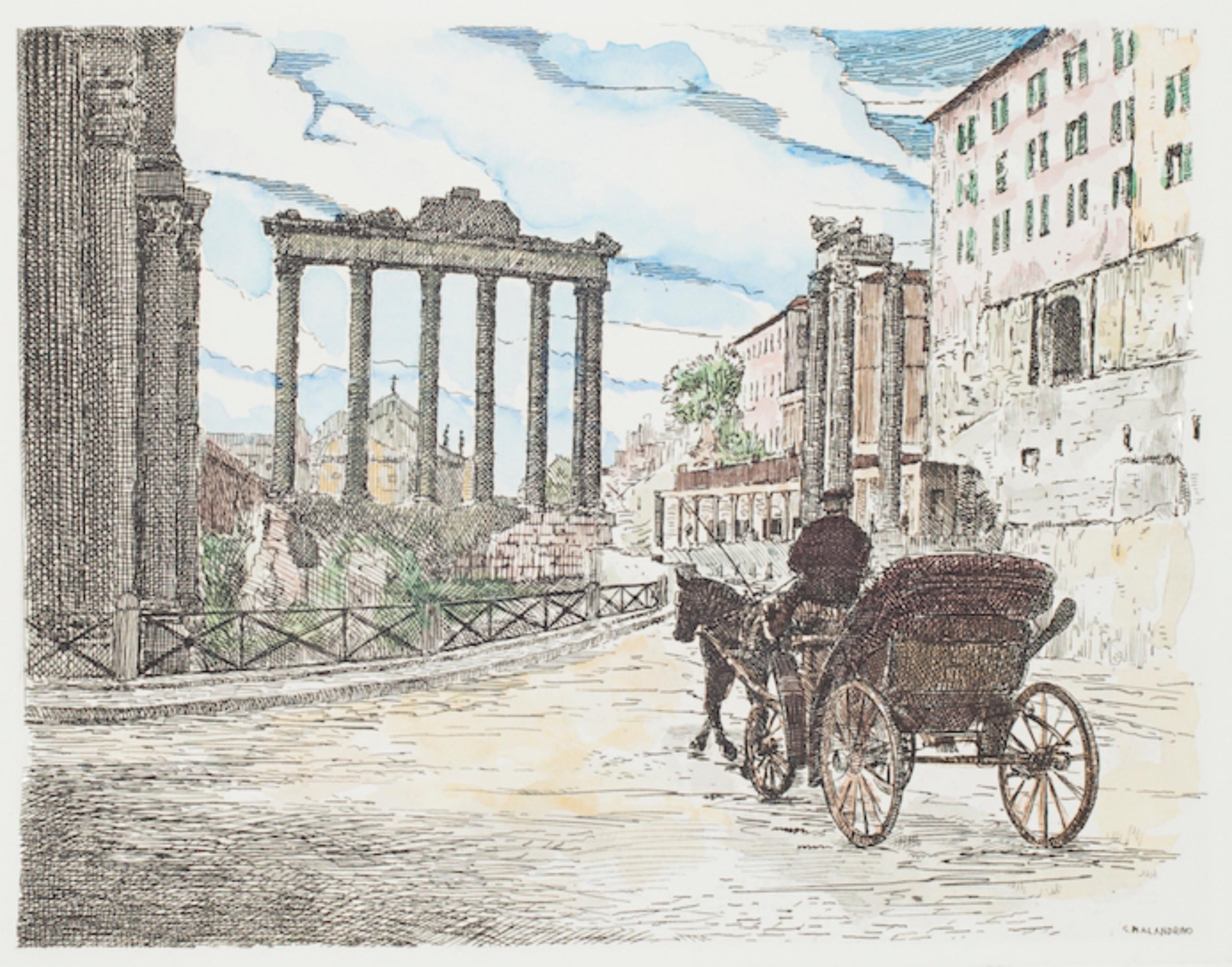 Roman Landscape est une œuvre d'art originale réalisée à l'eau-forte par l'artiste italien Giuseppe Malandrino.

Signé à la main par l'artiste en bas à droite au crayon. Dimensions de l'image : 24 x 32 cm

Numéroté en chiffres romains, édition de 30