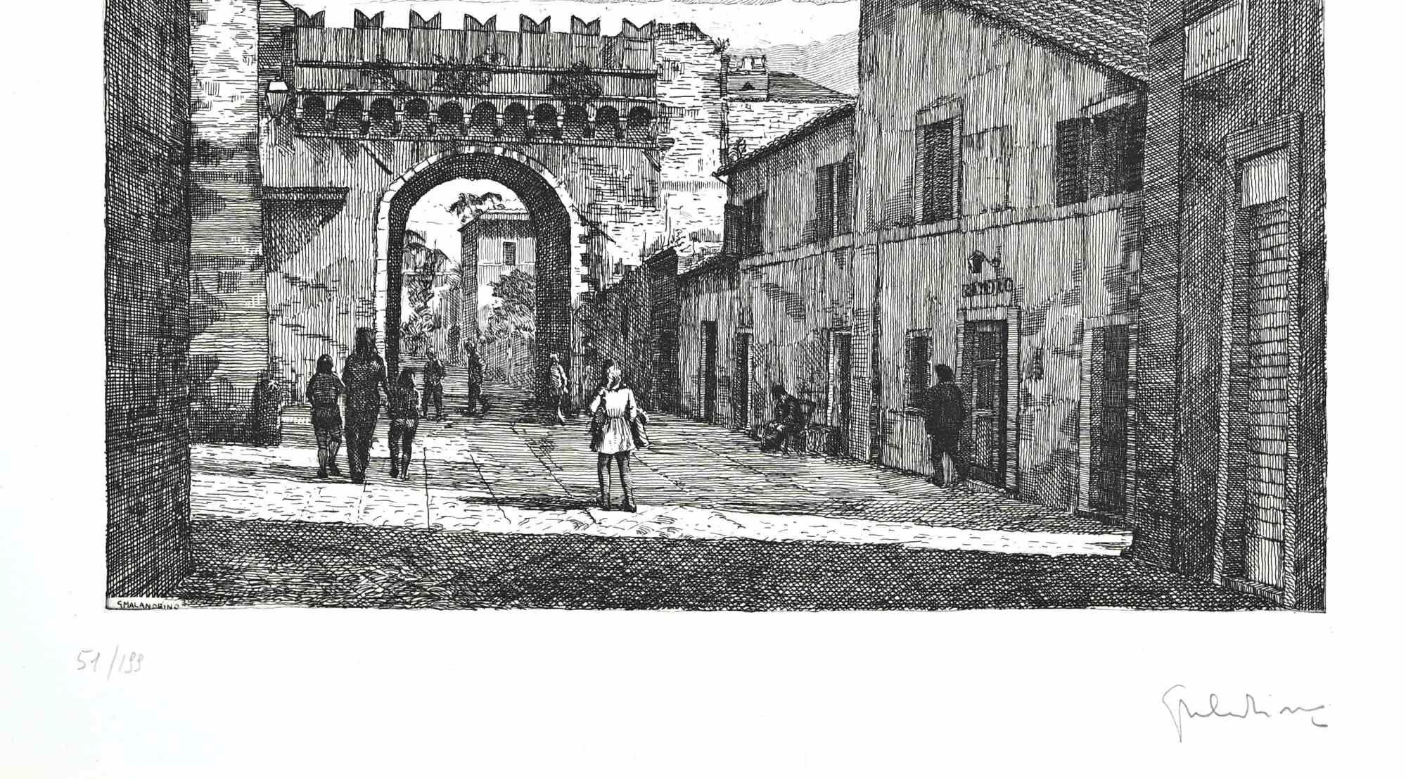 Roman View - Etching by Giuseppe Malandrino - 1970s For Sale 1