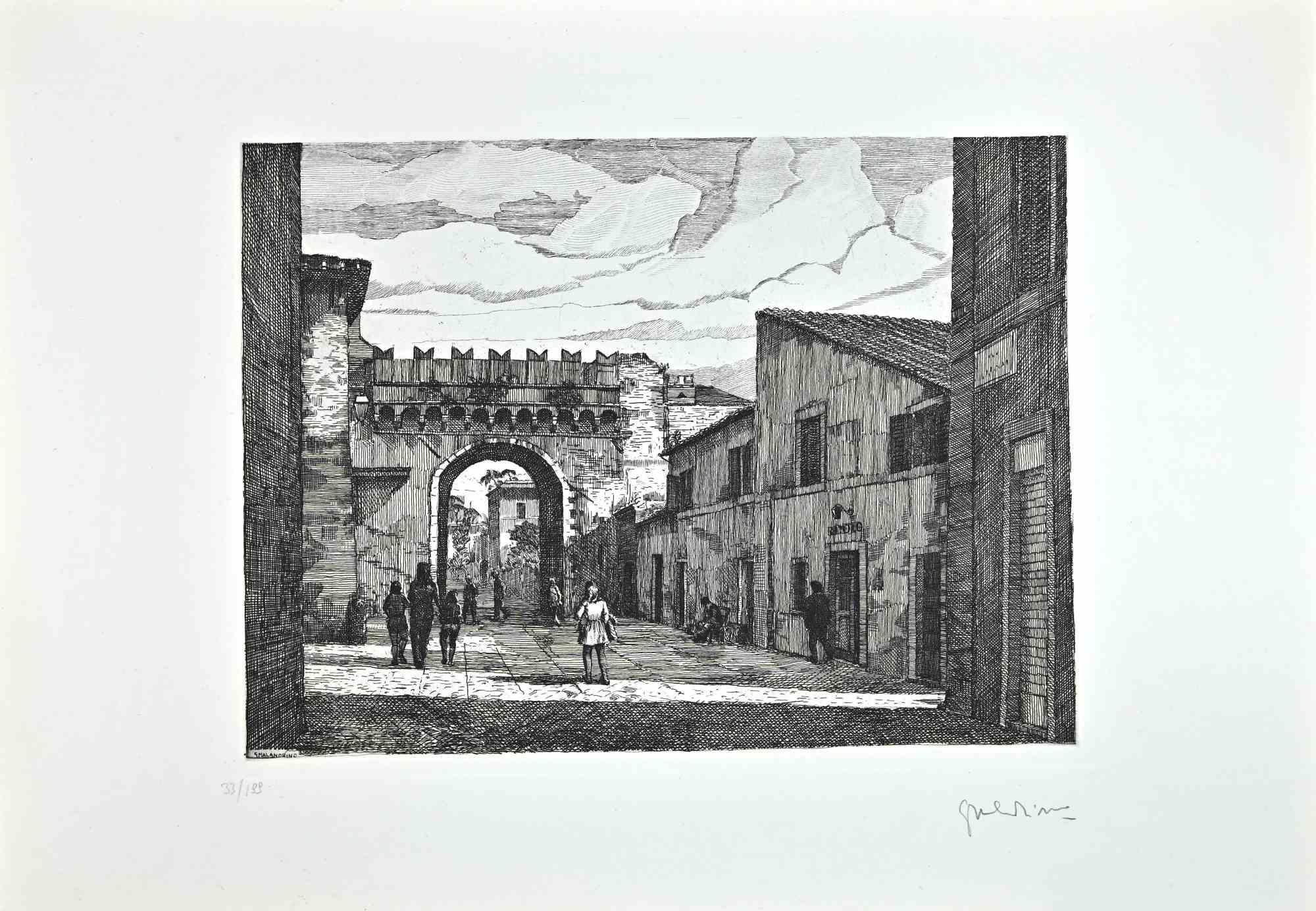 Roman View - Etching by Giuseppe Malandrino - 1970s