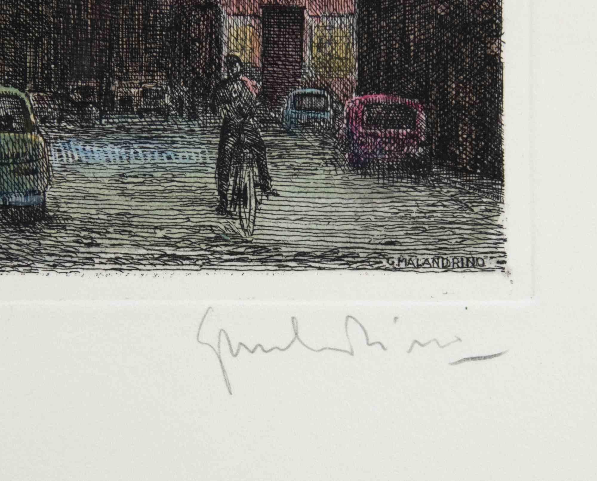 Roma, Campo de Fiori  -  Grabado de Giuseppe Malandrino - Años 1970 en venta 1