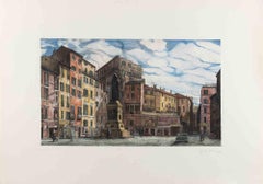 Rom, Campo dé Fiori  -  Radierung von Giuseppe Malandrino – 1970er Jahre