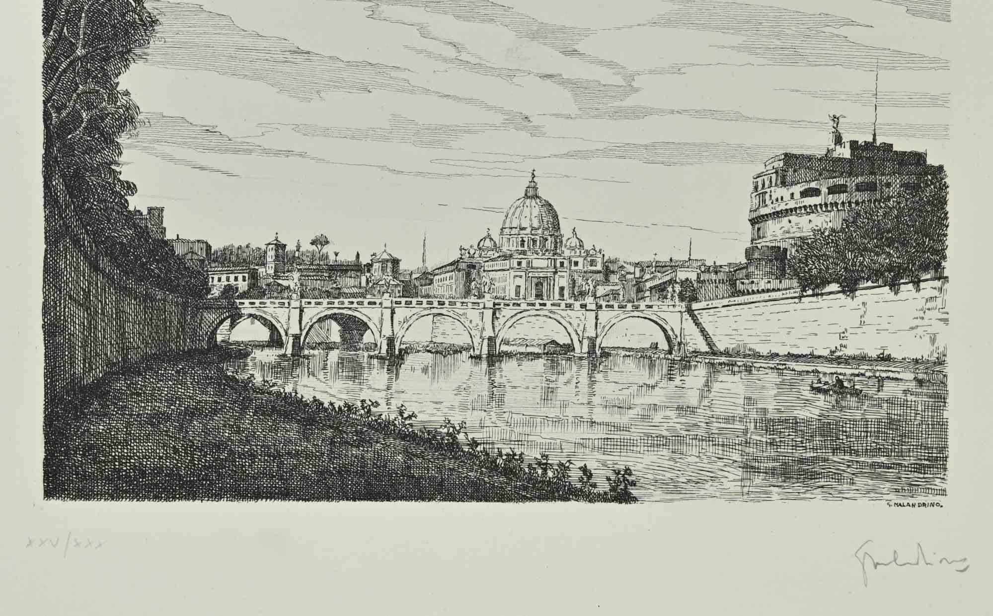 San Pedro y Castel Sanit Angelo - Aguafuerte de Giuseppe Malandrino - 1970 en venta 1