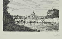 Saint Peter and Castel Sanit Angelo - Etching by Giuseppe Malandrino - 1970