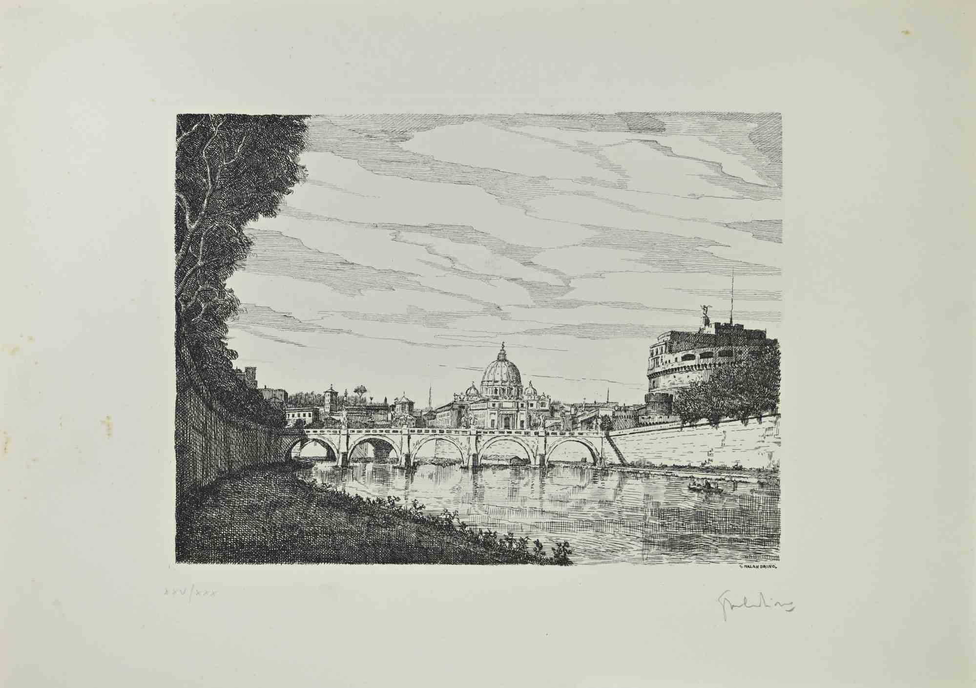 San Pedro y el Castillo de Sanit Angelo es una obra de arte realizada por Giuseppe Malandrino.

Impresión en técnica de aguafuerte.

Firmado a mano por el artista a lápiz en la esquina inferior derecha.

Edición numerada de XXV/XXX ejemplares.

Buen