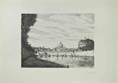 Vintage Saint Peter and Castel Sanit Angelo - Etching by Giuseppe Malandrino - 1970