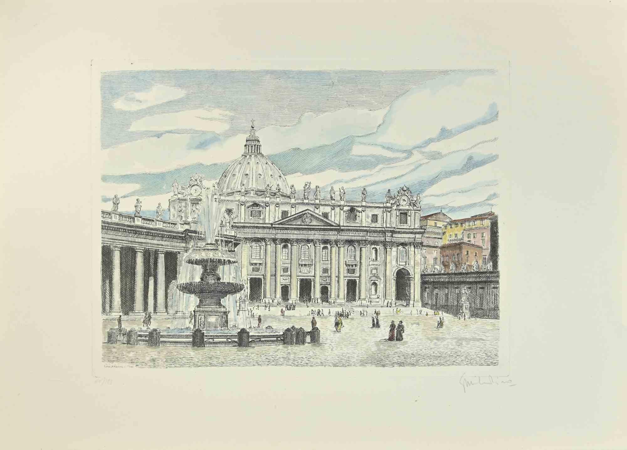 Saint Peter is a artwork realized by Giuseppe Malandrino.

Original print in etching technique.

Hand-signed by the artist in pencil on the lower right corner.

Numbered n. 60/199 edition on the lower left corner.

Good conditions. 

Giuseppe
