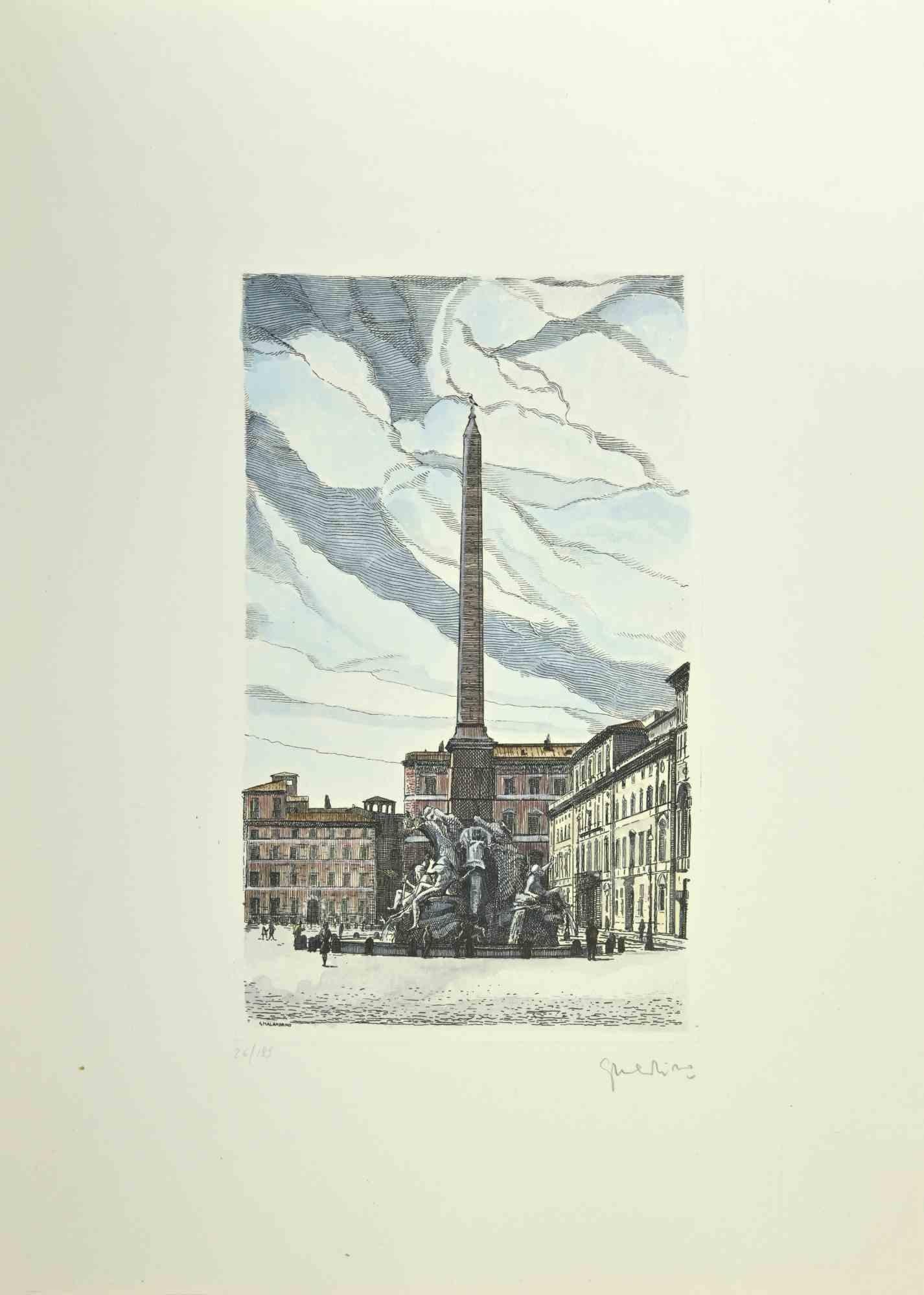 Piazza Navona is an artwork realized by Giuseppe Malandrino.

Print in etching technique

Hand-signed by the artist in pencil on the lower right corner.

Numbered edition,26/199.

Good condition.

This artwork represents the beautiful Roman