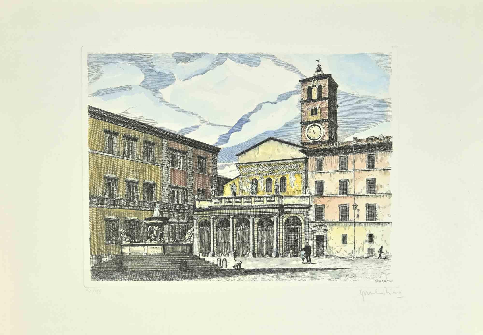 Santa Maria Maggiore di Trastevere is an artwork realized by Giuseppe Malandrino.

Print in etching technique

Hand-signed by the artist in pencil on the lower right corner.

Numbered edition,74/199.

Good condition.

This artwork represents the