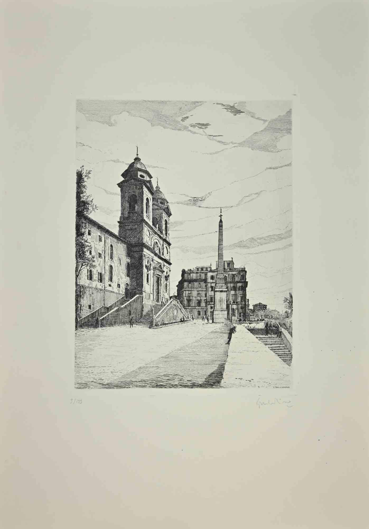 La Escalinata Española es una obra de arte realizada por Giuseppe Malandrino en la década de 1970.

Aguafuerte blanco y negro sobre papel

Firmado a mano y numerado en el margen inferior.

Edición de 9/199.

Dios condiciona