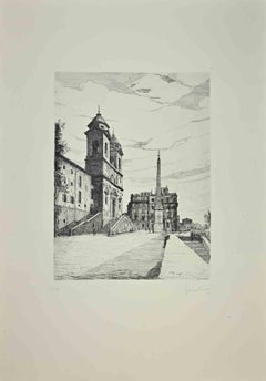 Spanish Steps - Etching by Giuseppe Malandrino - 1970